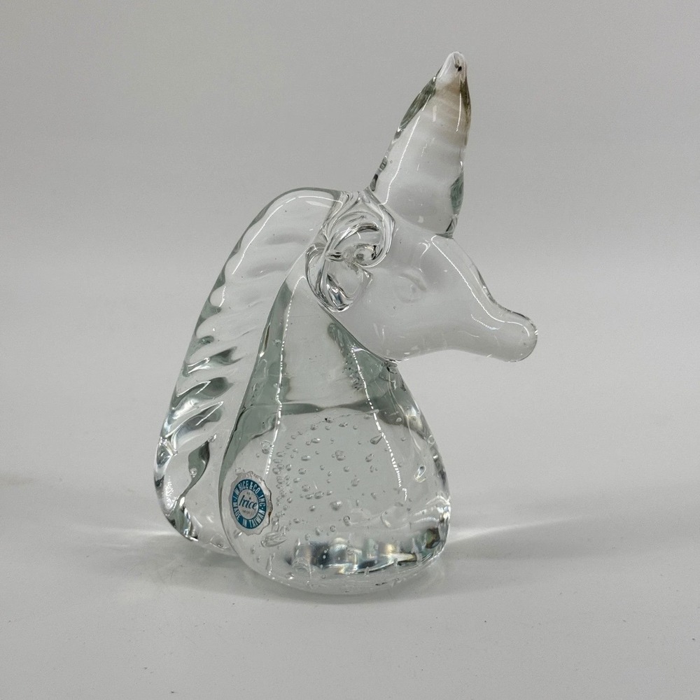 Irice Unicorn Figurine Vintage Controlled Bubble Glass Clear Textured Mane